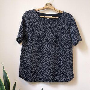 LOFT | Ponte Grey & Black Paisley Short Sleeve Top Sz MP